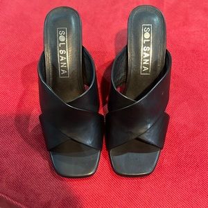 Sol Sana Black leather open toe sandals with black heel new with tags, size 8.